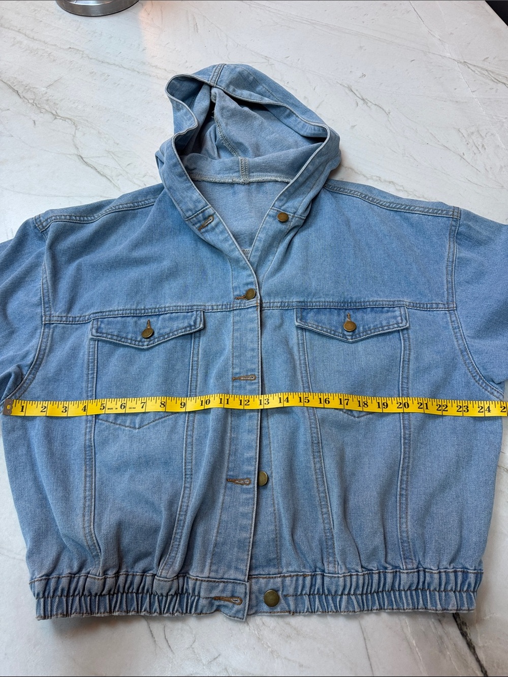 Hooded Denim Bomber Style Jean Jacket - Picture 3 of 4